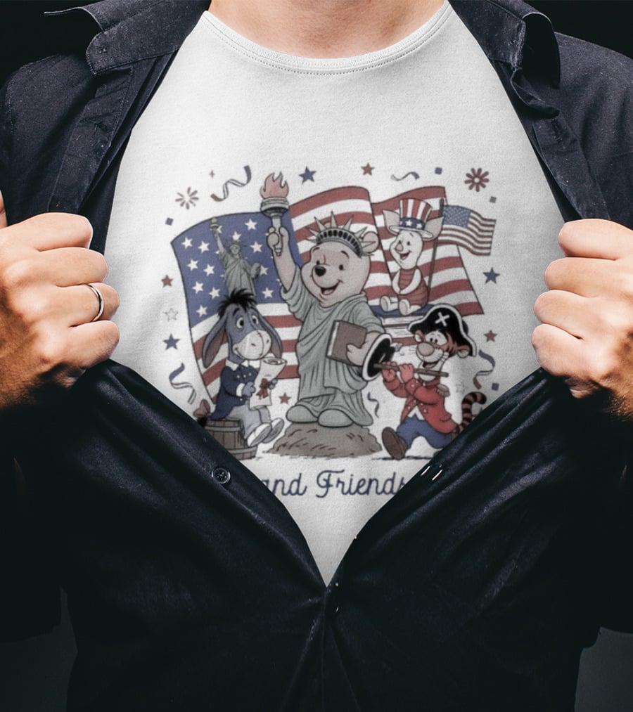 Pooh And Friends 250th Freedom USA American Flags Celebration T-Shirt