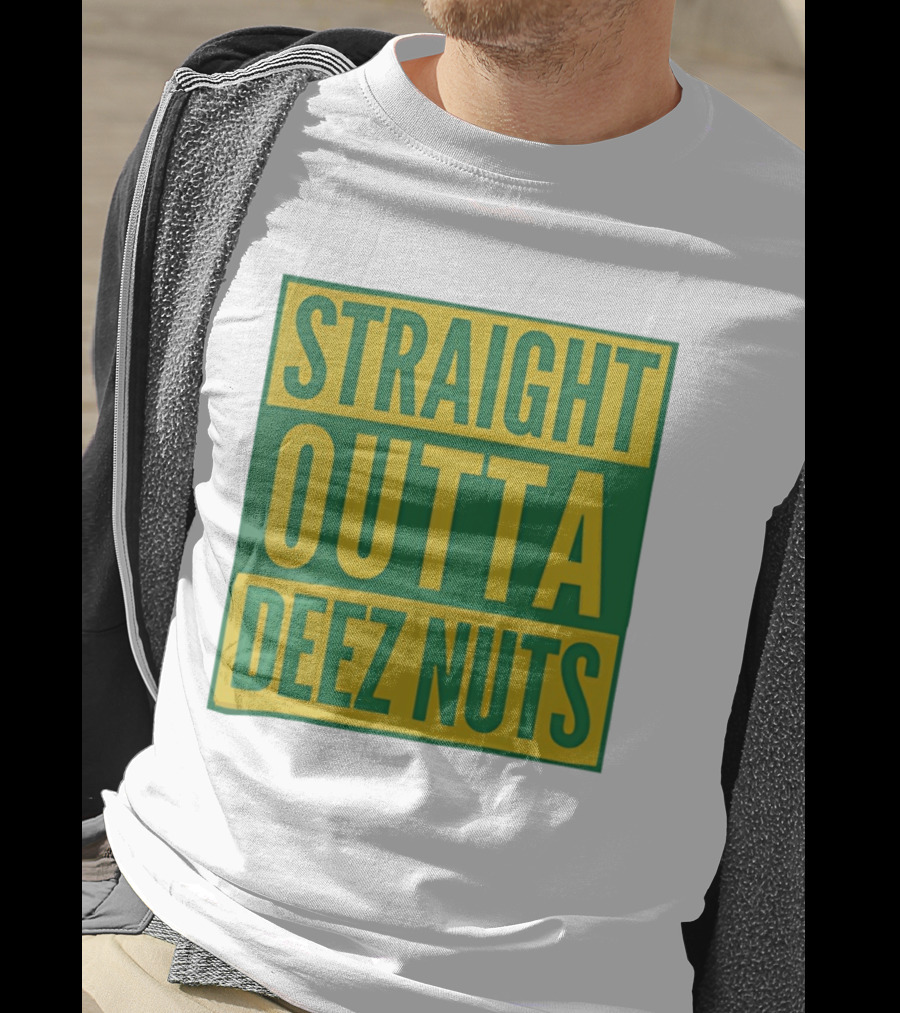 Straight Outta Deez Nuts Bold Yellow Green Block Letters T-Shirt