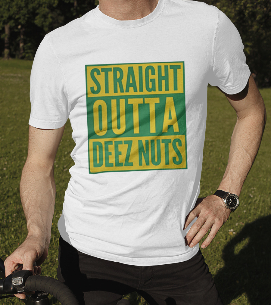 Straight Outta Deez Nuts Bold Yellow Green Block Letters T-Shirt