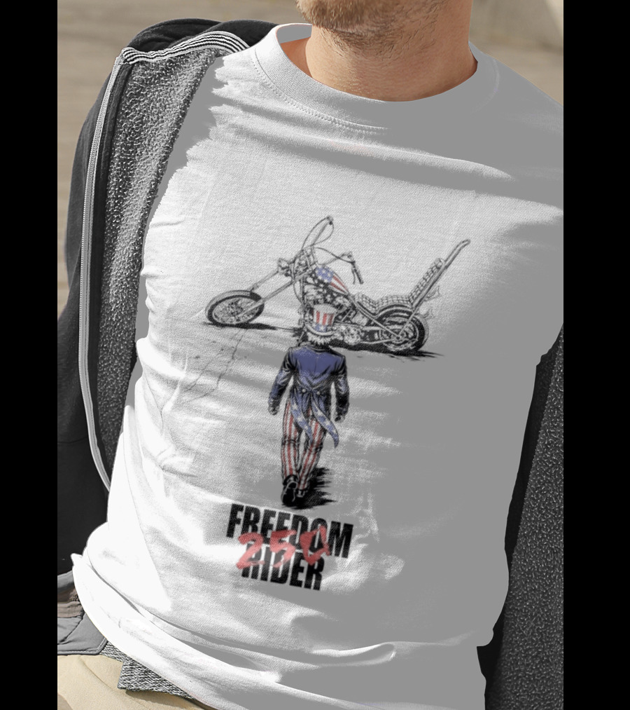 Uncle Sam Freedom Rider 250 Motorcycle Patriotic American Stars And Stripes T-Shirt