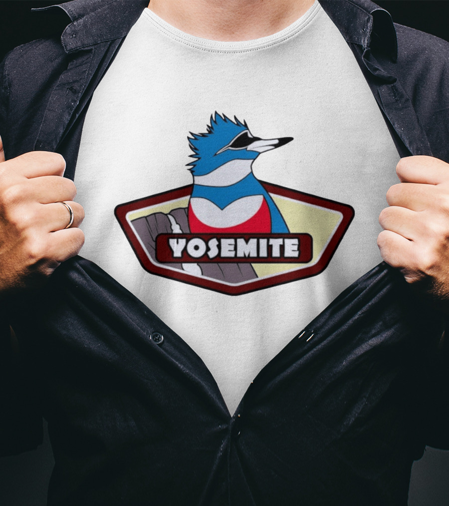 Yosemite Blue Jay With Waterfall Nature Adventure T-Shirt