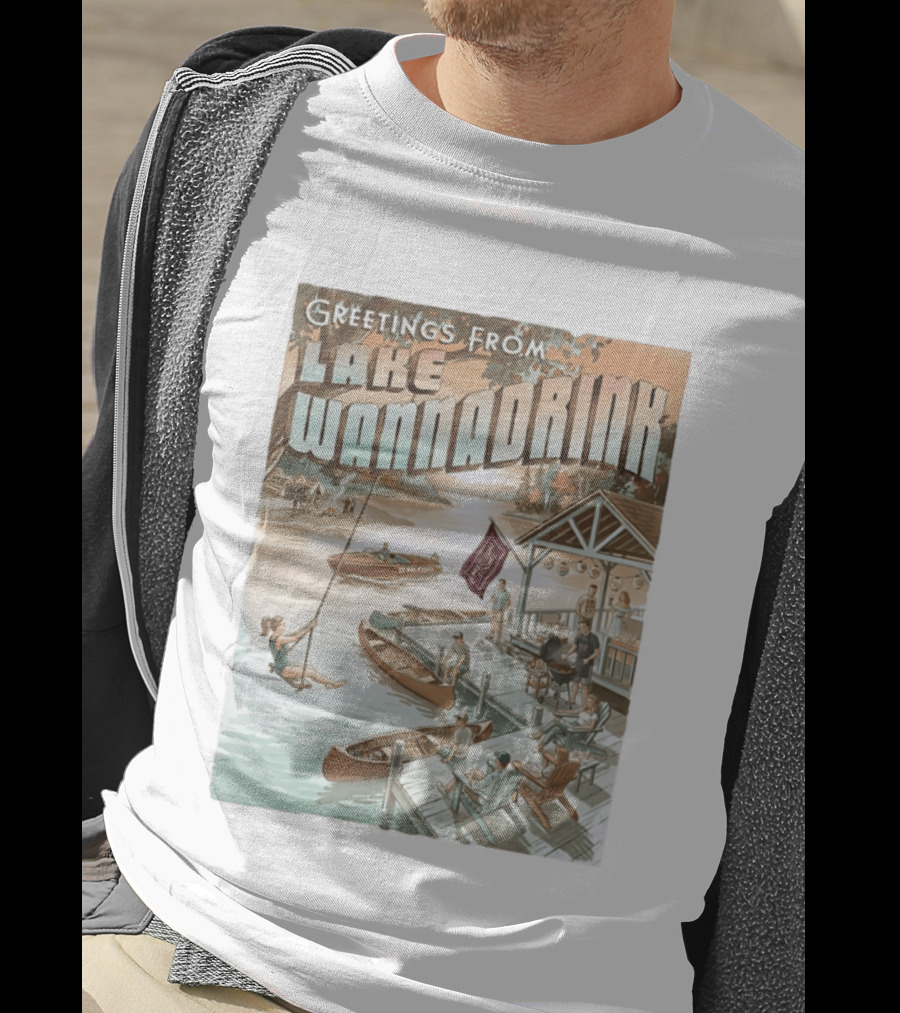 Greetings From Lake Wannadrink Goat Island Madison Social Fat Finger T-Shirt