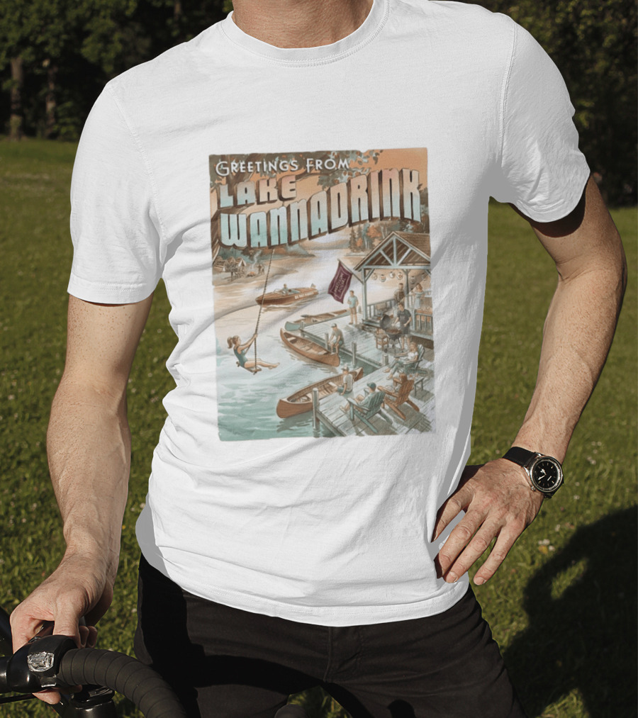 Greetings From Lake Wannadrink Goat Island Madison Social Fat Finger T-Shirt