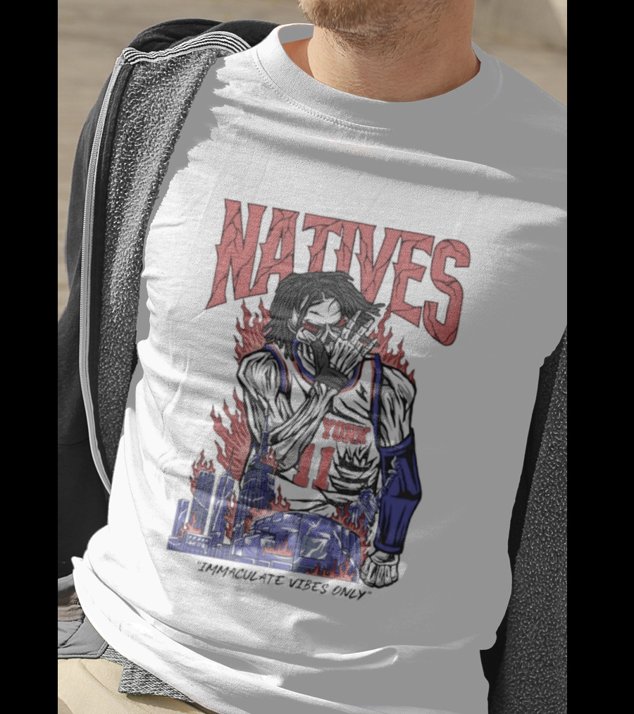 Natives Immaculate Vibes Only Jalen Brunson York 11 Skeleton Statue T-Shirt