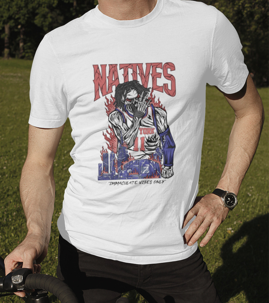 Natives Immaculate Vibes Only Jalen Brunson York 11 Skeleton Statue T-Shirt