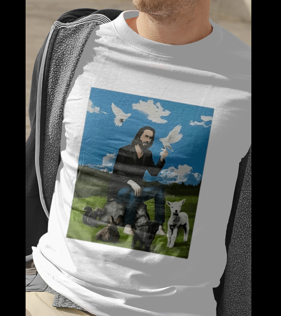 Keanu Reeves Peaceful Meadow With Animals And Doves T-Shirt