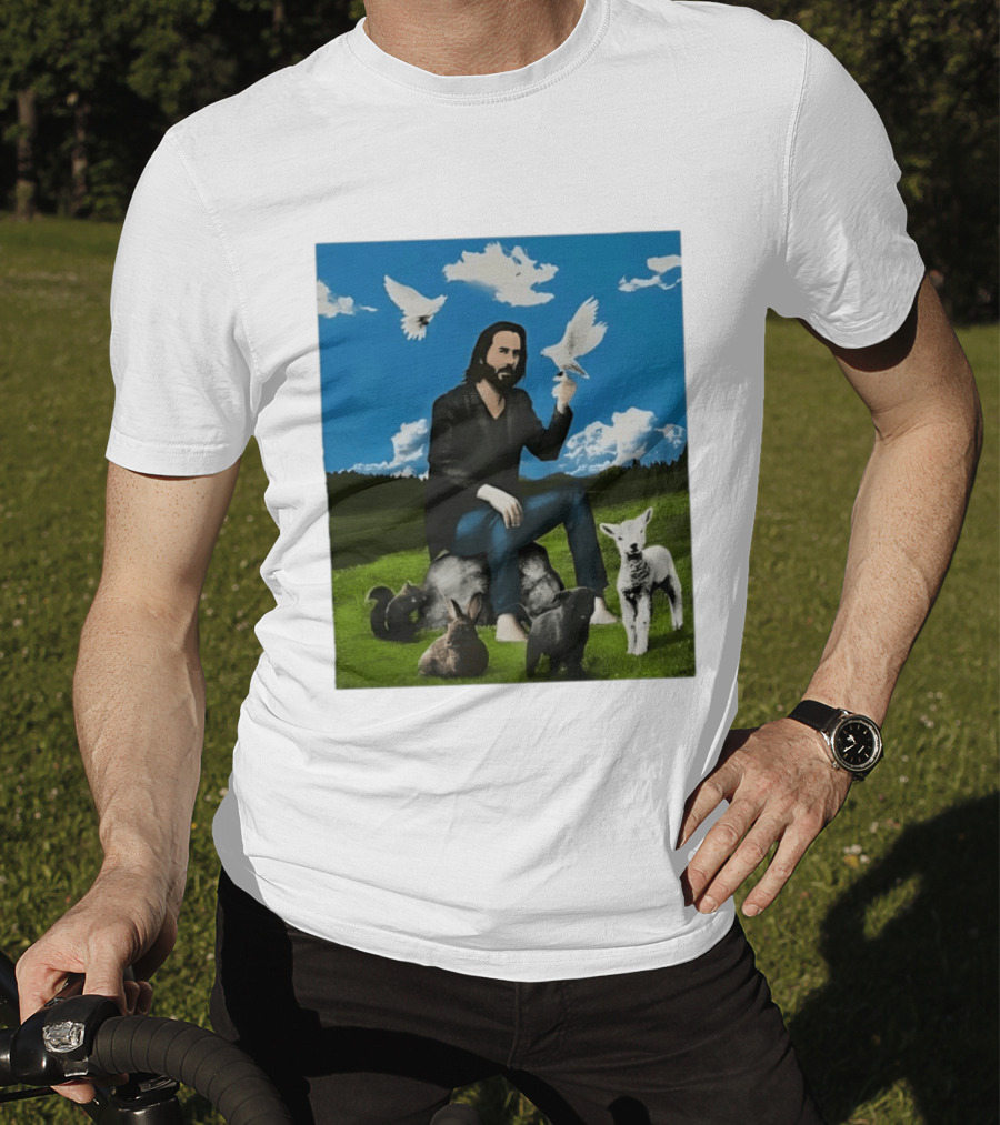 Keanu Reeves Peaceful Meadow With Animals And Doves T-Shirt