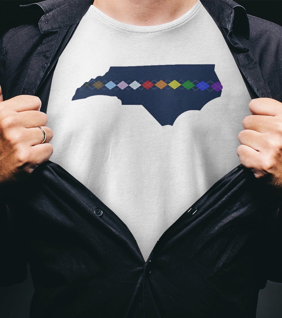 North Carolina Argyle State Map Pattern Inclusivity Message T-Shirt