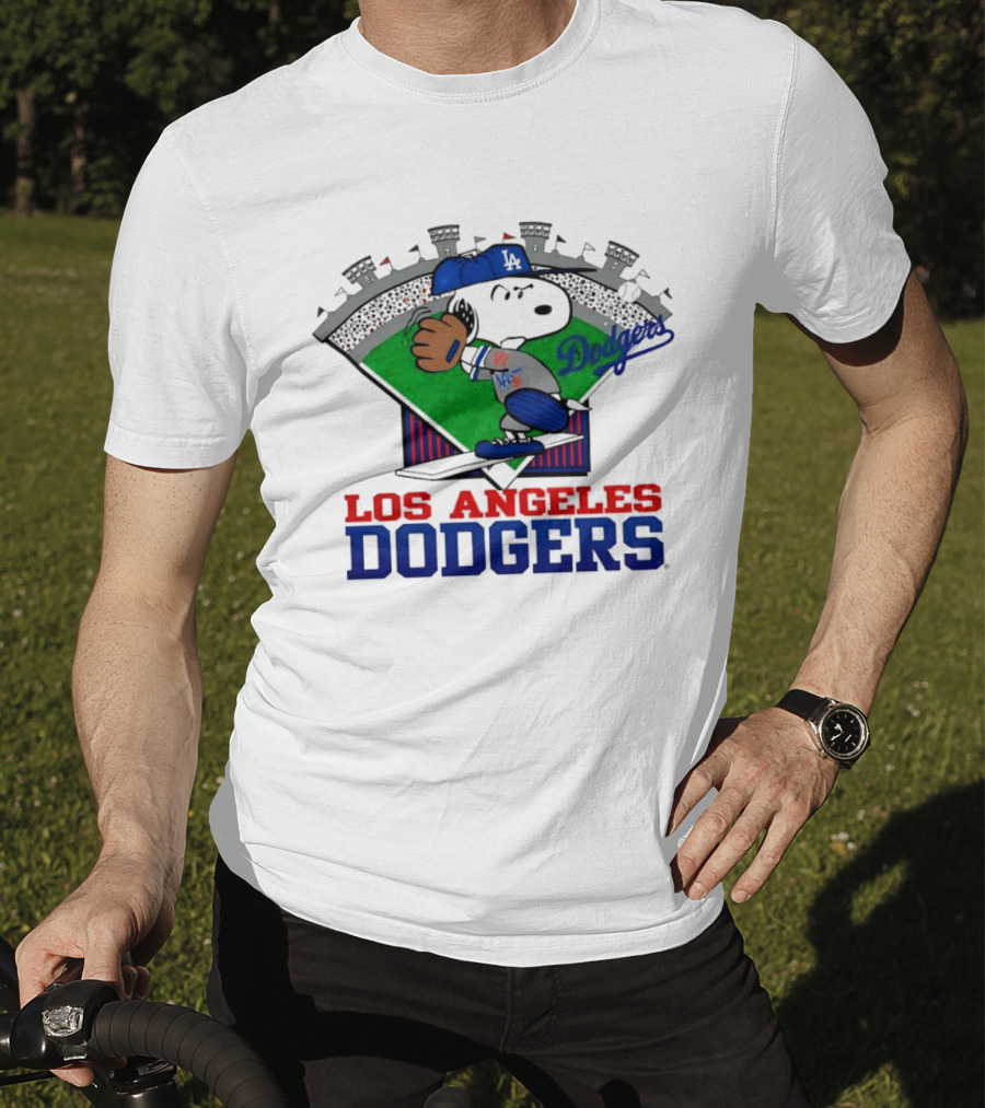 Los Angeles Dodgers Snoopy Peanuts Baseball Swing Stadium T-Shirt