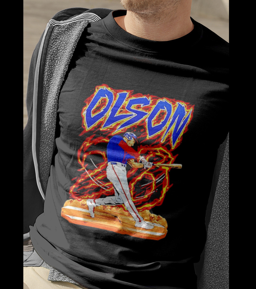 Atlanta Braves Matt Olson Hand Drawn Dynamic Swing Iconic Action T-Shirt