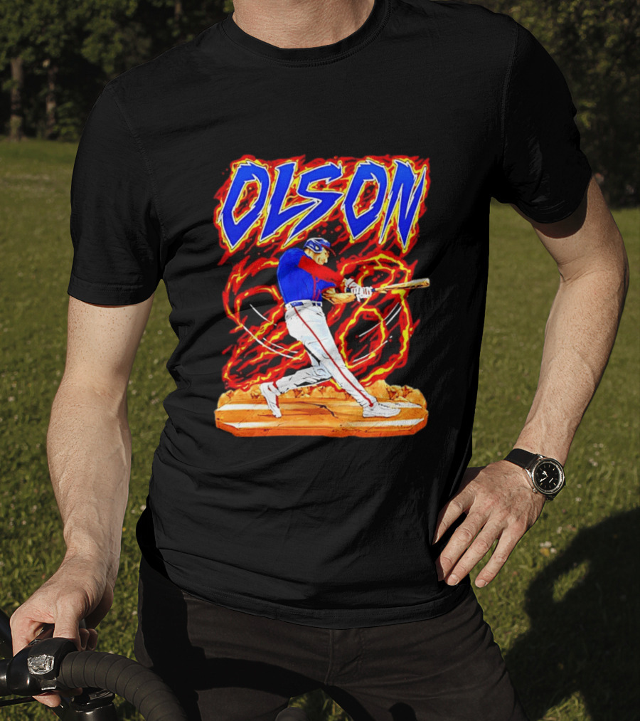 Atlanta Braves Matt Olson Hand Drawn Dynamic Swing Iconic Action T-Shirt