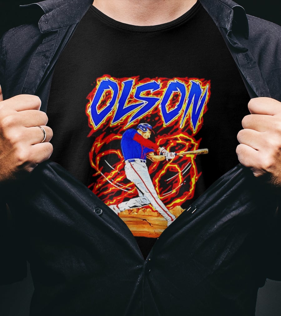 Atlanta Braves Matt Olson Hand Drawn Dynamic Swing Iconic Action T-Shirt