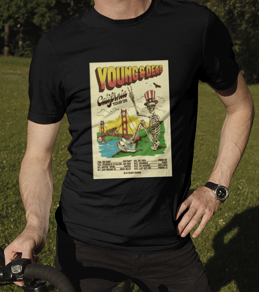 Young And Dead California Tour 2026 Vintage Skeleton Golden Gate Bridge T-Shirt