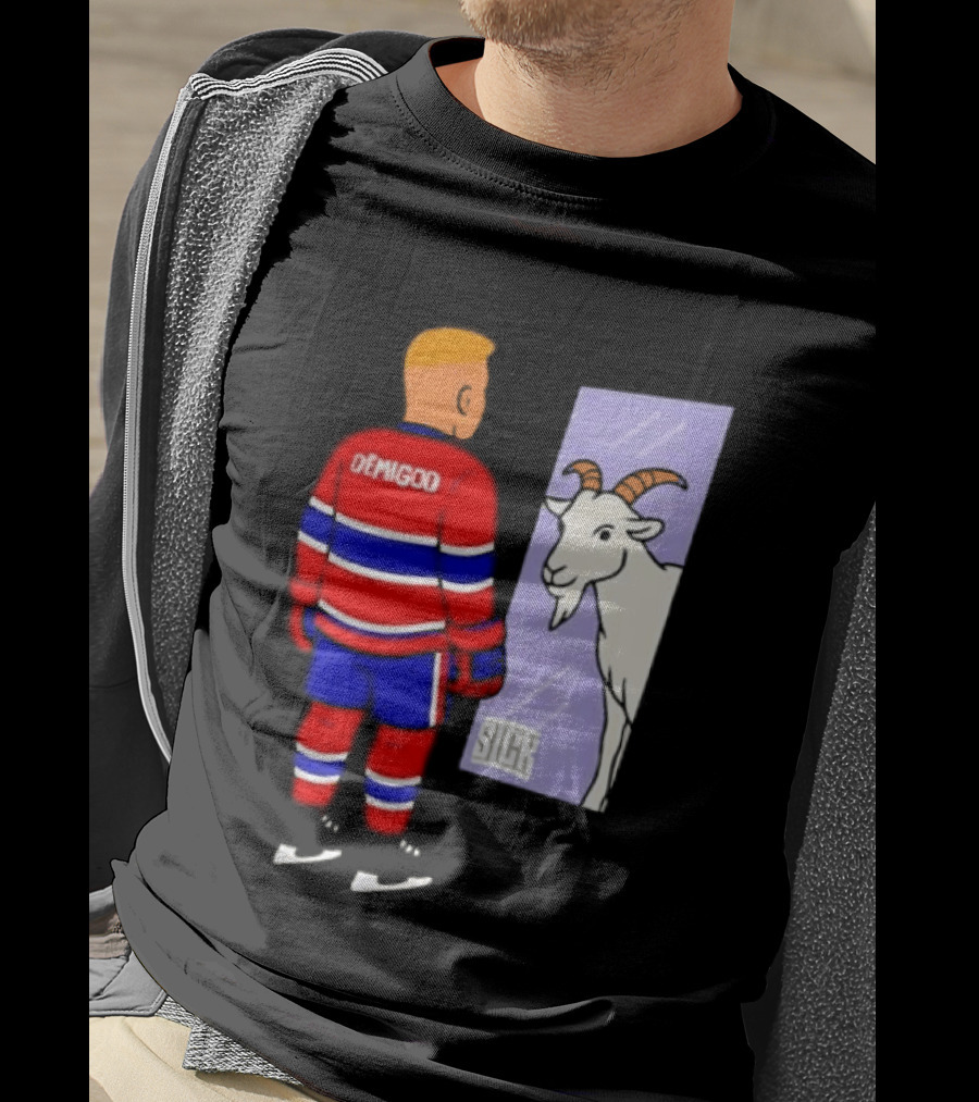 Demigod Hockey Player Looking In Mirror With Goat Reflection T-Shirt