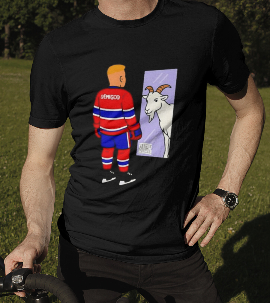 Demigod Hockey Player Looking In Mirror With Goat Reflection T-Shirt