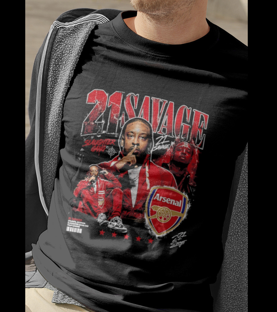 21 Savage Arsenal Collaboration Featuring Slaughter Gang Logos T-Shirt