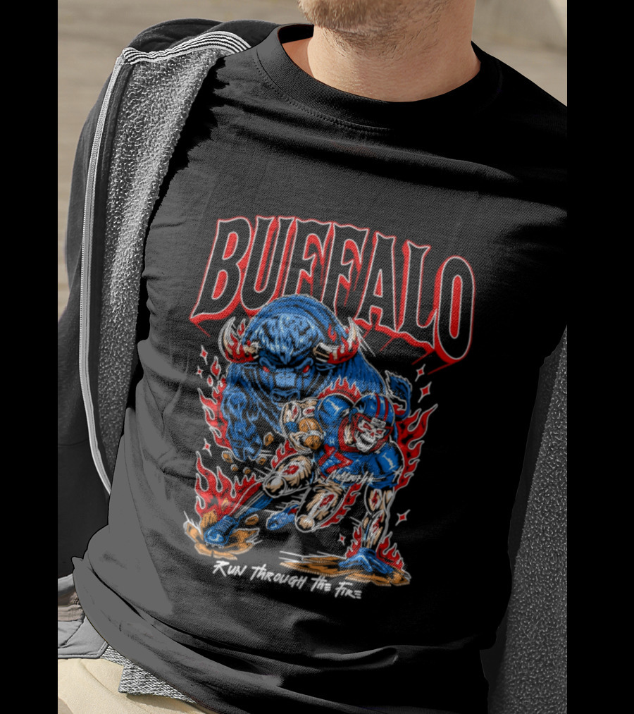 Buffalo Run Through The Fire Football T-Shirt