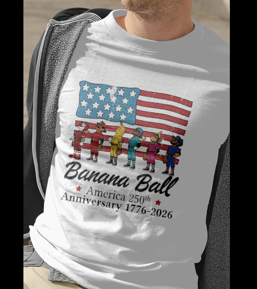 Banana Ball America 250th Anniversary 1776 2026 Flag Baseball Celebration T-Shirt