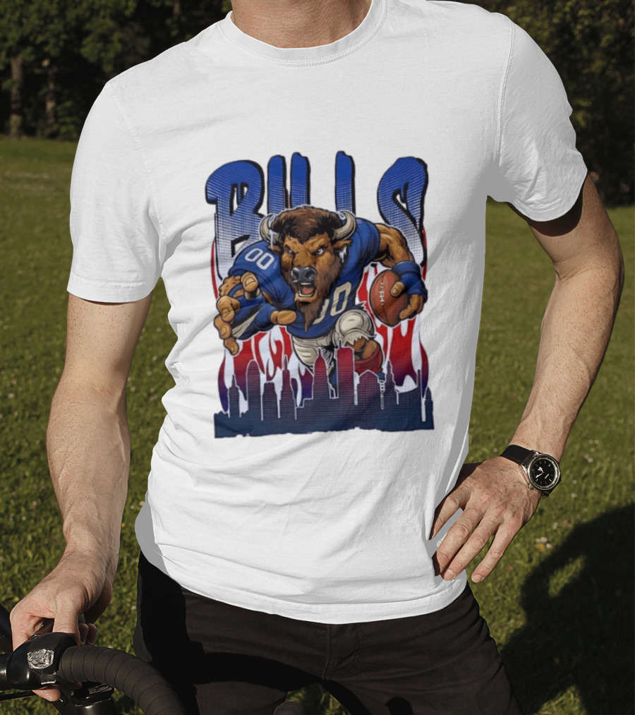 Buffalo Bills Football Running Buff City Skyline T-Shirt