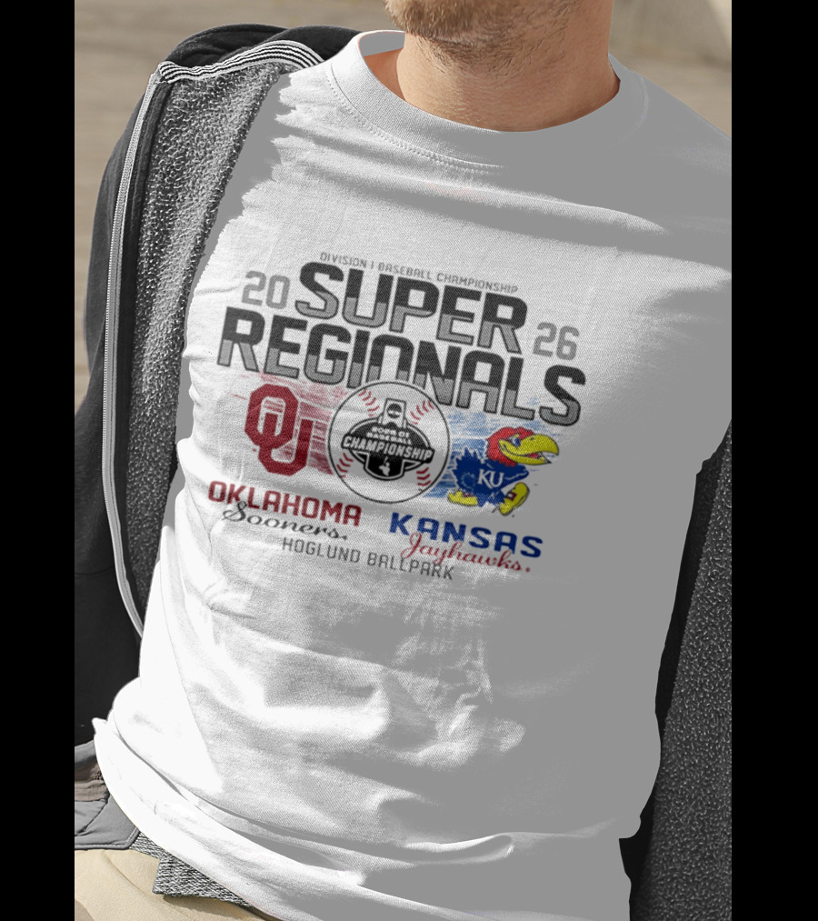 Kansas Jayhawks Vs Oklahoma Sooners Division I Baseball Championship 2026 Super Regionals Hoglund Ballpark T-Shirt
