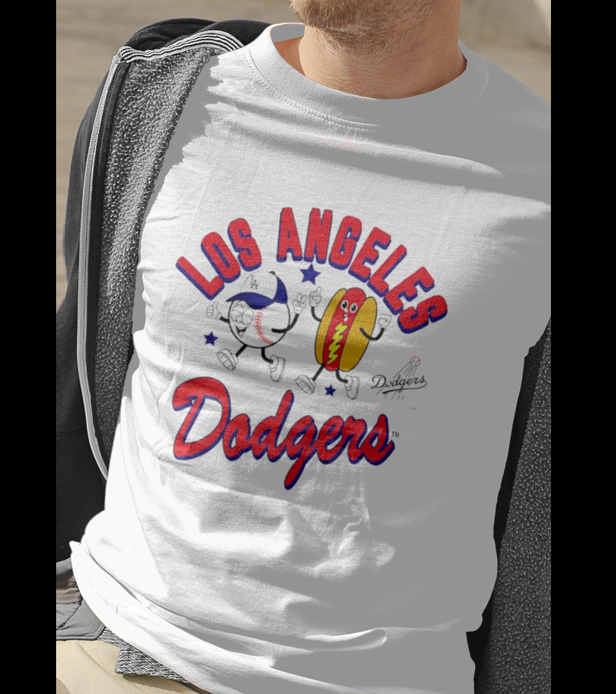 Los Angeles Dodgers Baseball Hot Dog Cartoon Characters T-Shirt