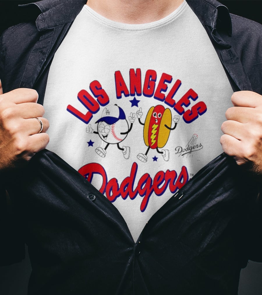 Los Angeles Dodgers Baseball Hot Dog Cartoon Characters T-Shirt