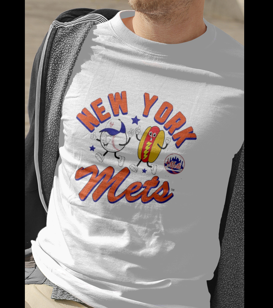 New York Mets Hot Dog Cartoon Baseball T-Shirt