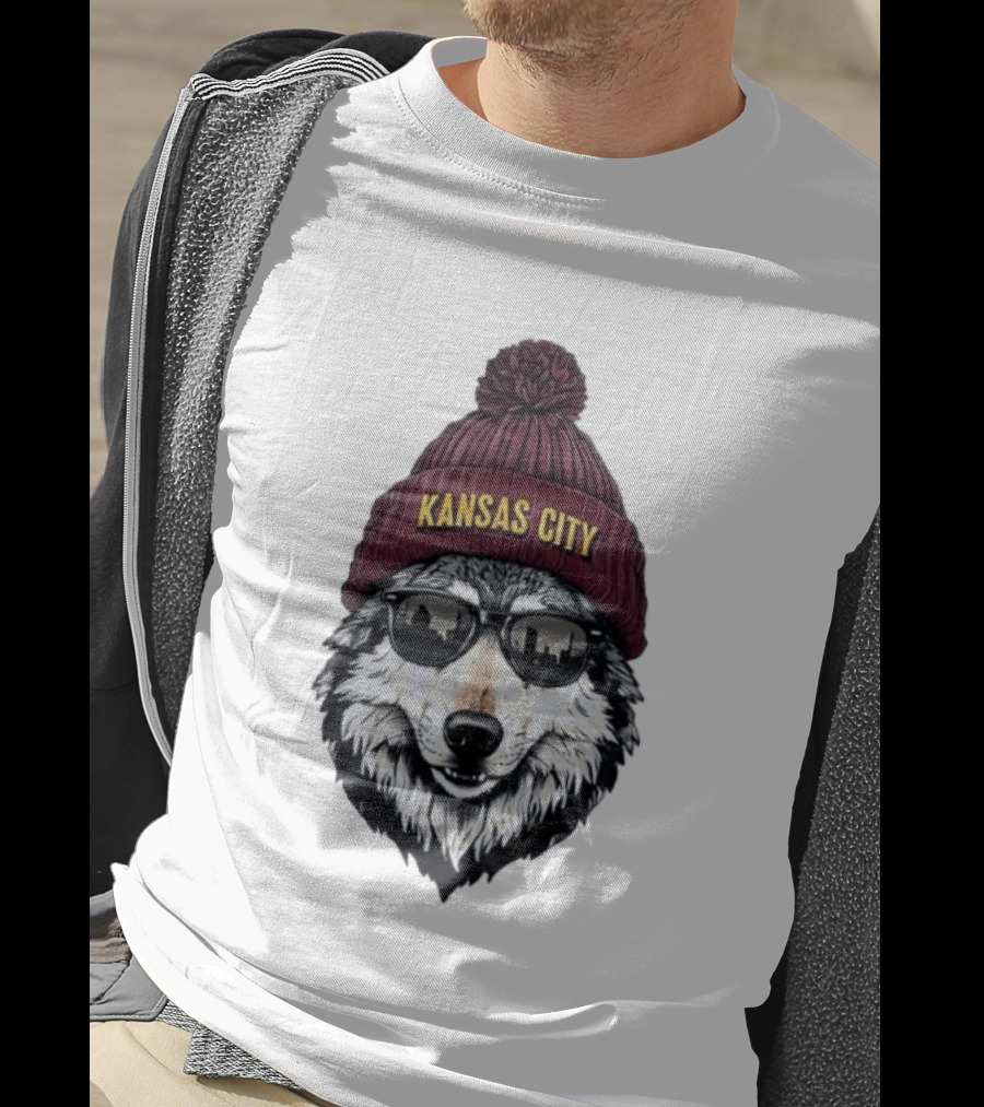 Kansas City Wolf Beanie Sunglasses Cityscape T-Shirt