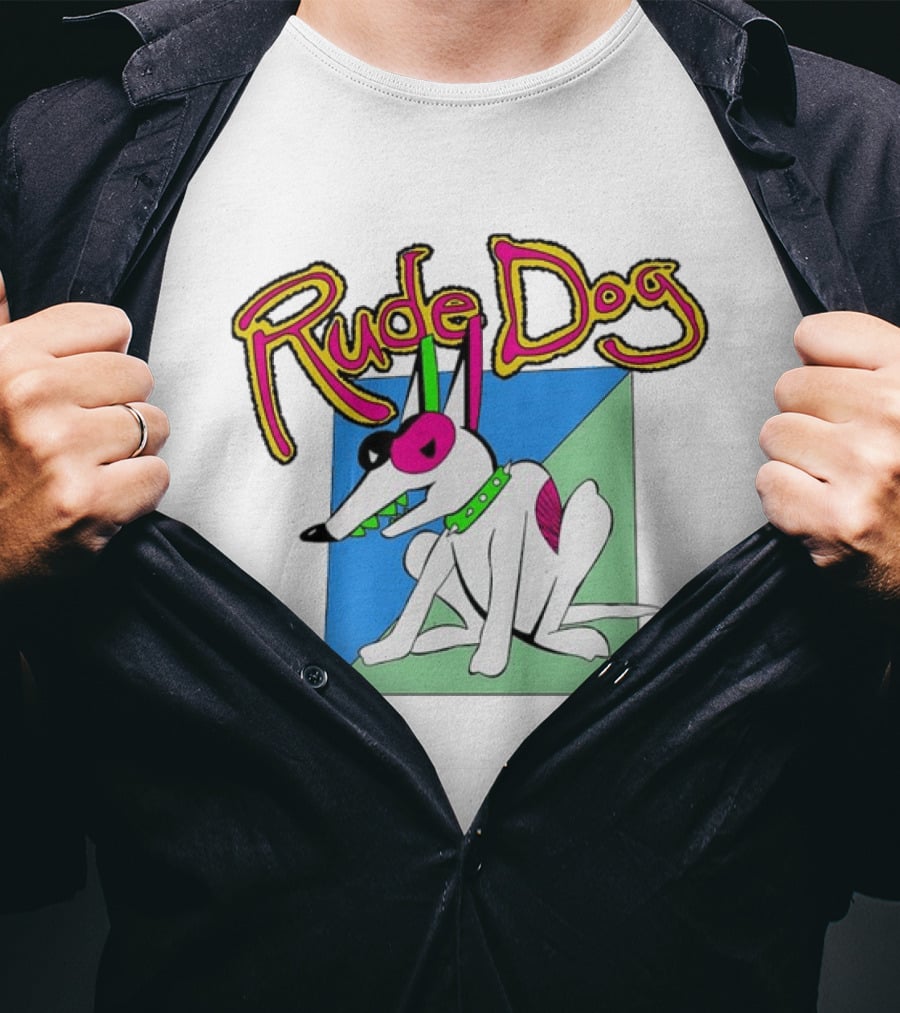 Rude Dog Retro 80s Cartoon Style Colorful T-Shirt