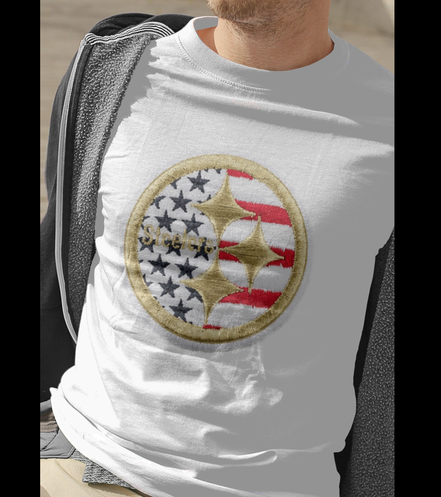 Steelers America 250 Stars And Stripes Patch USA Flag Embroidery T-Shirt