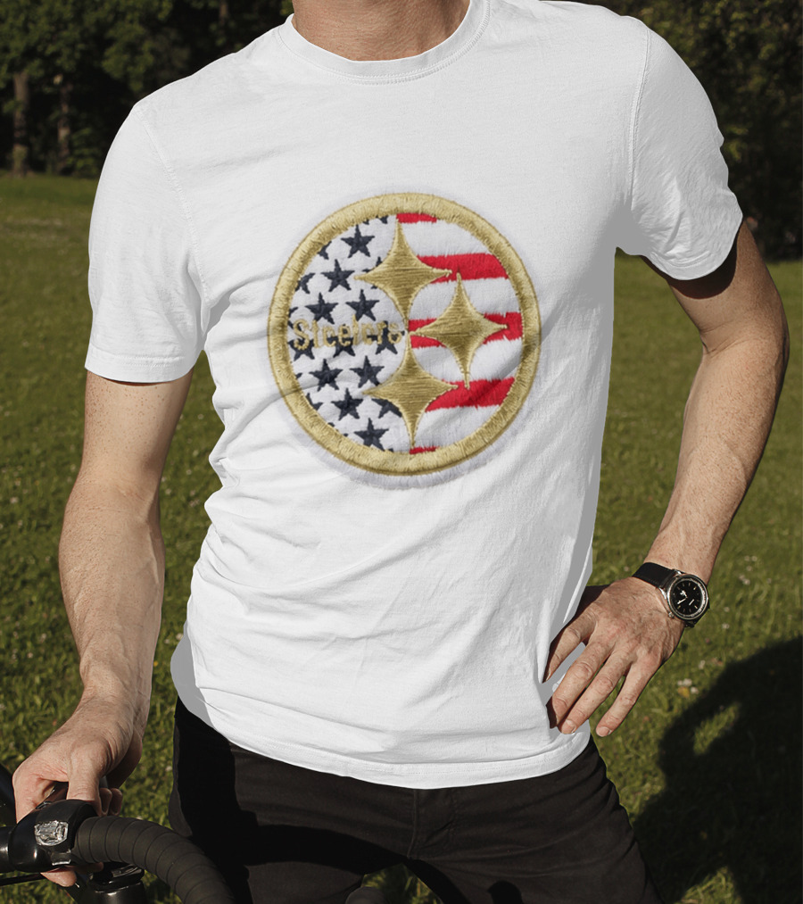 Steelers America 250 Stars And Stripes Patch USA Flag Embroidery T-Shirt