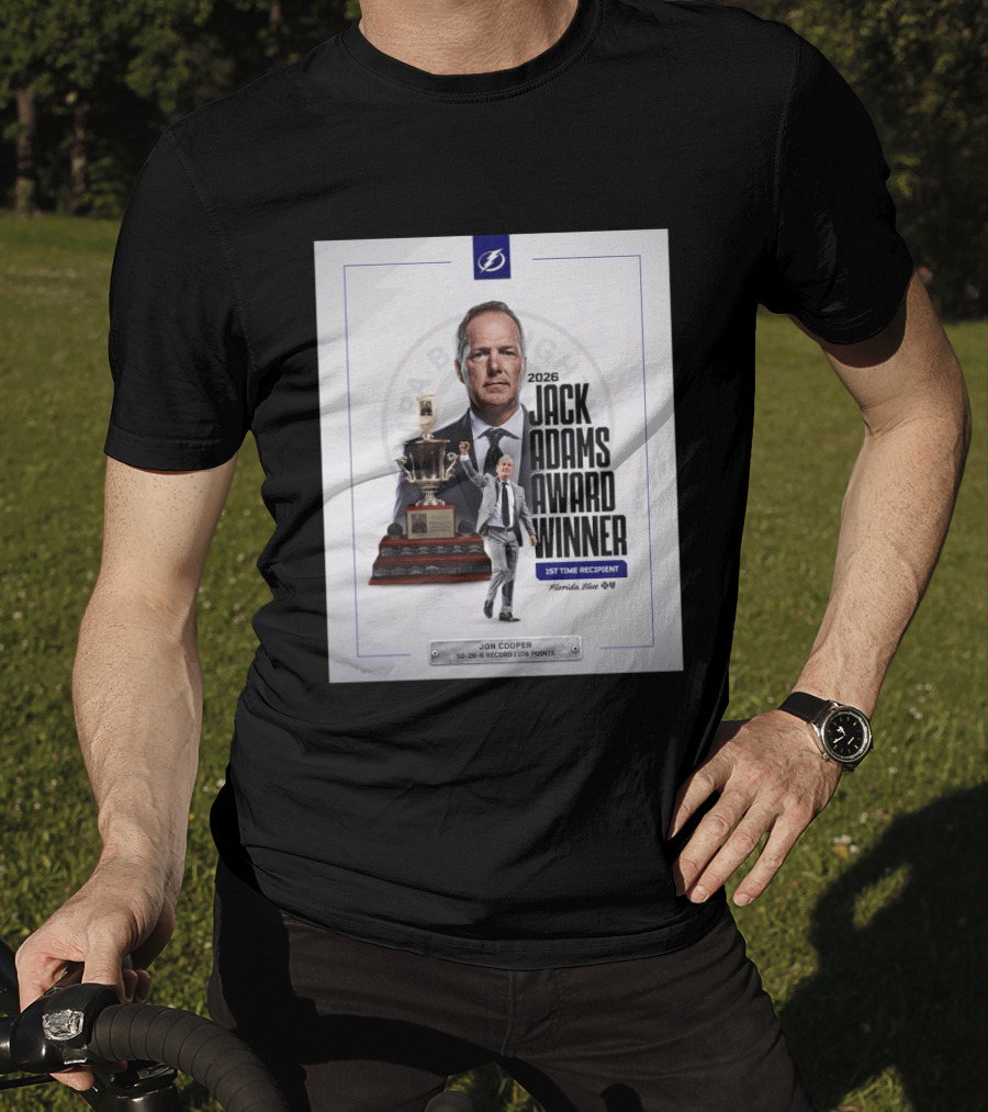 2026 Jack Adams Award Winner Jon Cooper Florida Blue Tampa Bay Lightning 1st Time Recipient 50 26 6 Record 108 Points T-Shirt