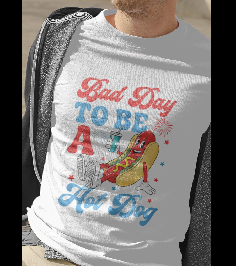 Bad Day To Be A Hot Dog Cool Cartoon Character With Drink T-Shirt
