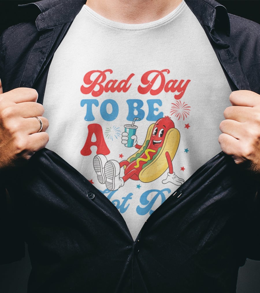 Bad Day To Be A Hot Dog Cool Cartoon Character With Drink T-Shirt