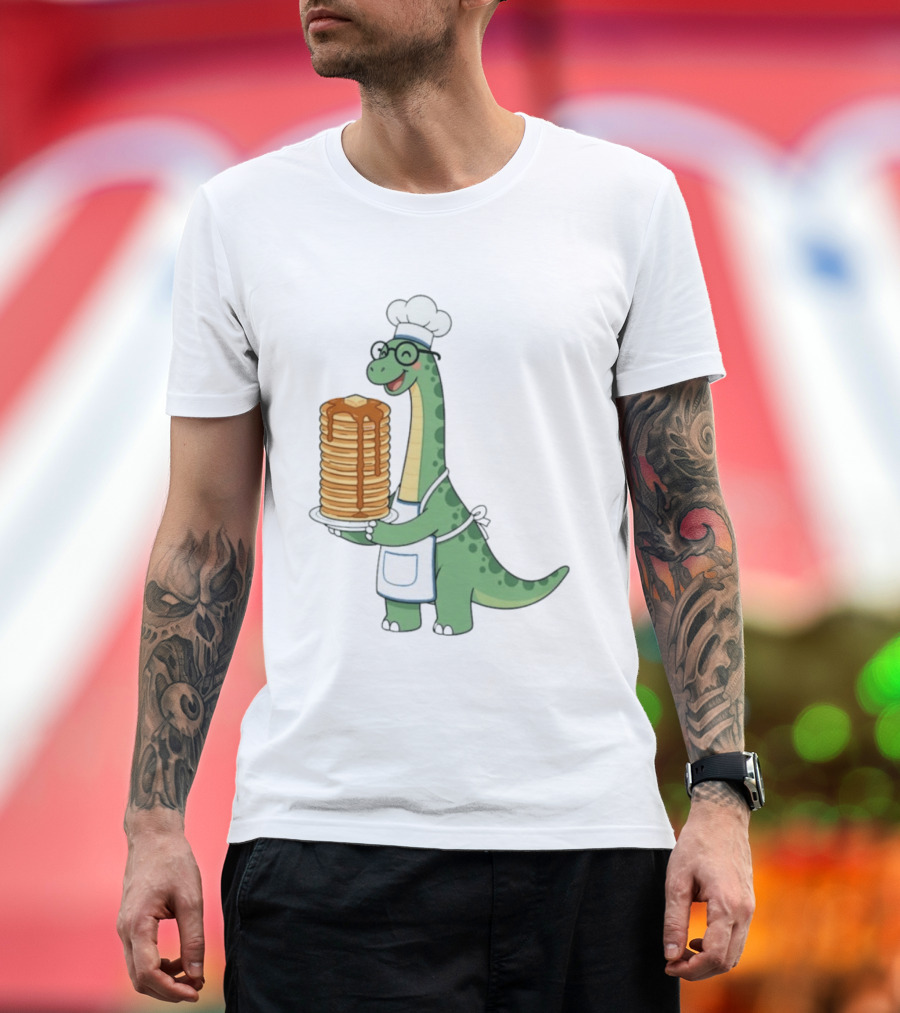 Chef Dinosaur With Towering Pancakes And A Smile T-Shirt