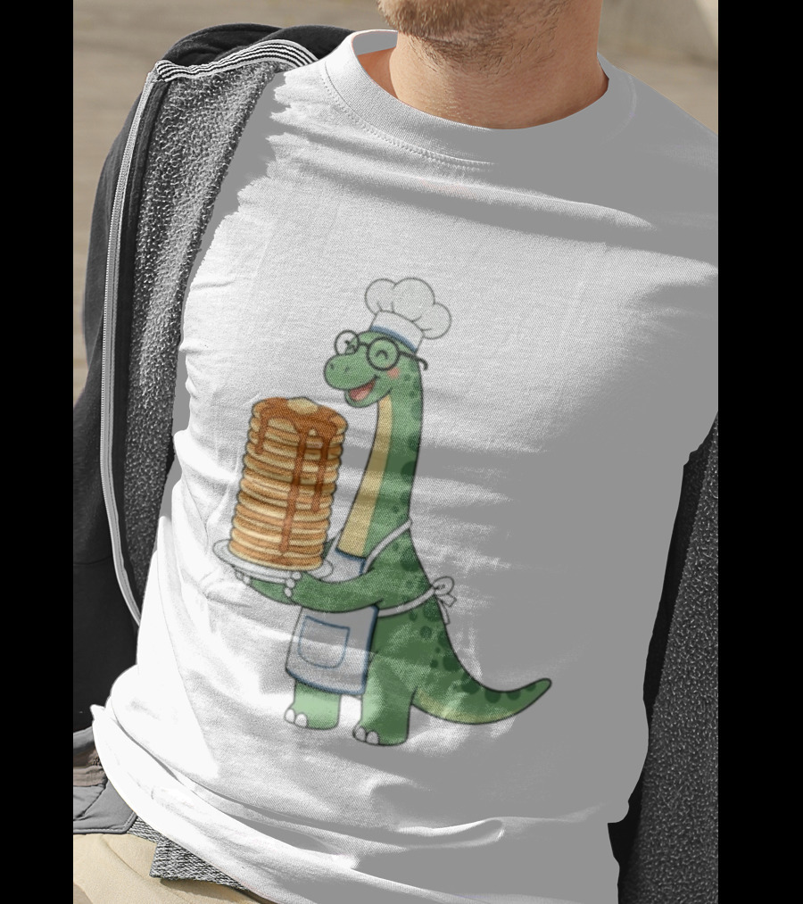 Chef Dinosaur With Towering Pancakes And A Smile T-Shirt