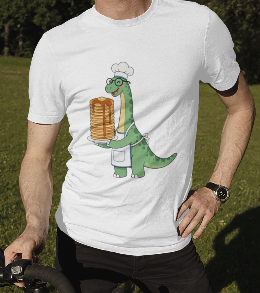 Chef Dinosaur With Towering Pancakes And A Smile T-Shirt