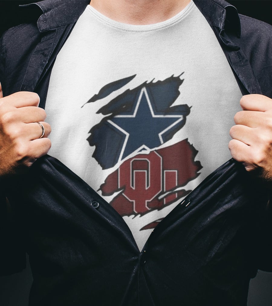 Dallas Cowboys Oklahoma Sooners NCAA Sports Ripped Star OU T-Shirt