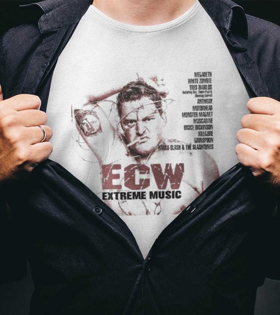 ECW Extreme Music Wrestler Barbwire Megadeth Anthrax T-Shirt