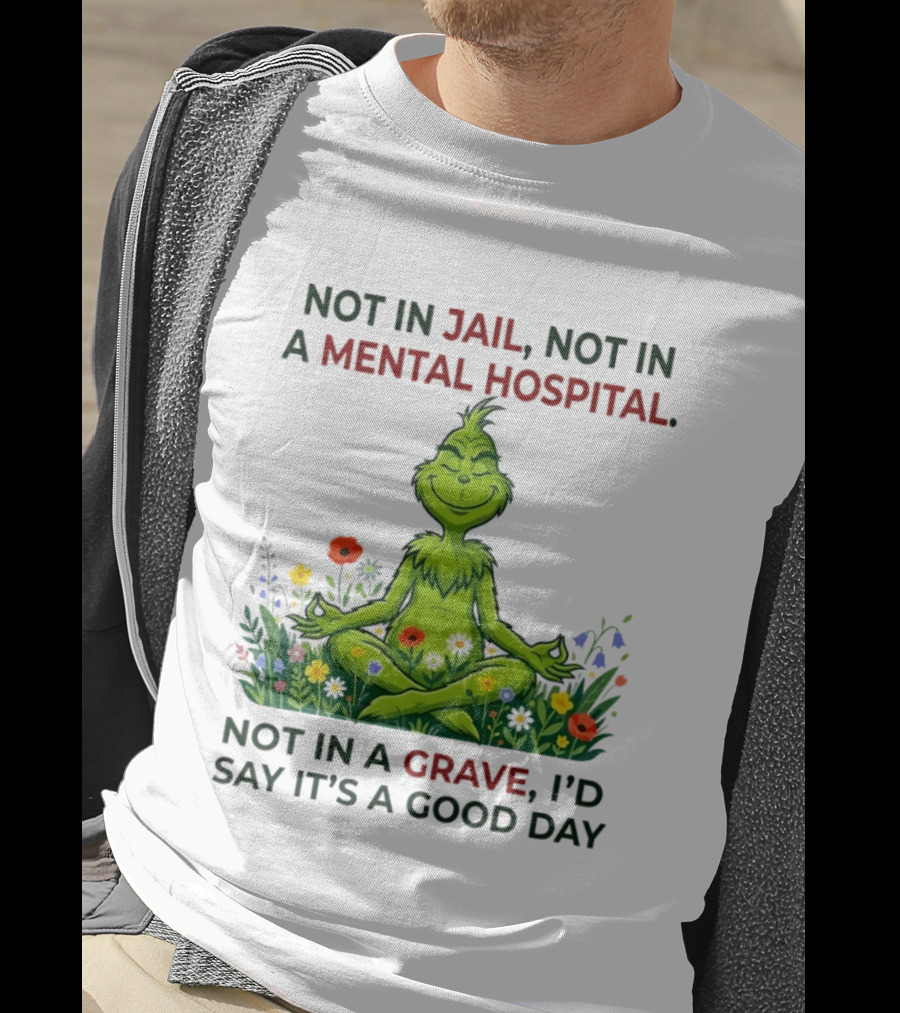 Grinch Not In Jail Not In A Mental Hospital Not In A Grave Meditation Good Day T-Shirt