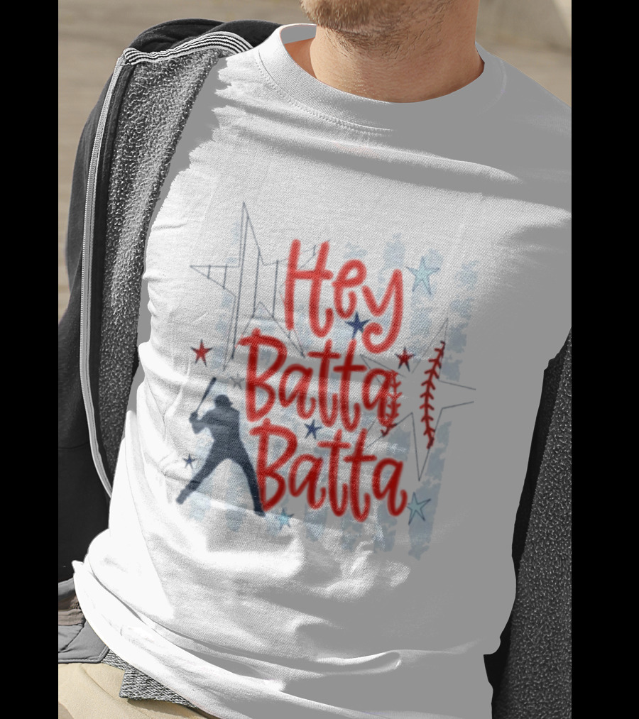 Hey Batta Batta Baseball Softball Patriotic Stars And Stripes USA T-Shirt