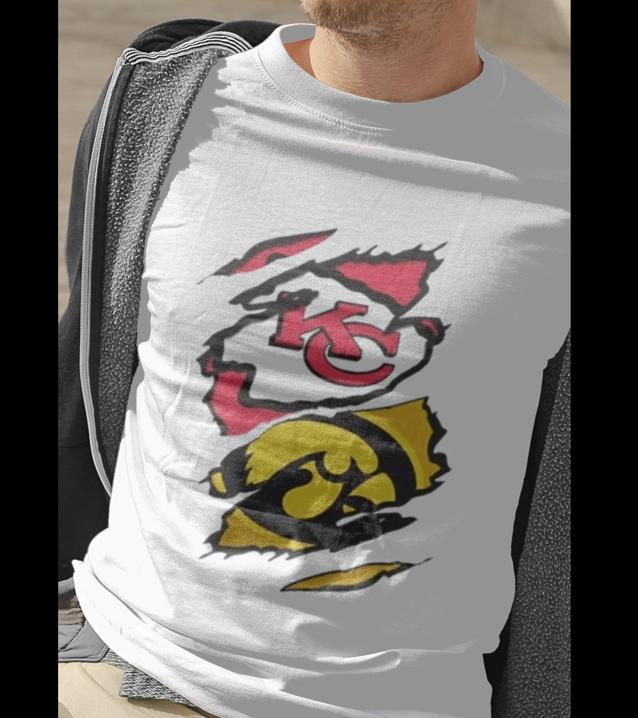 Kansas City Chiefs Iowa Hawkeyes Torn Paper KC Hawkeye Logo Mix T-Shirt