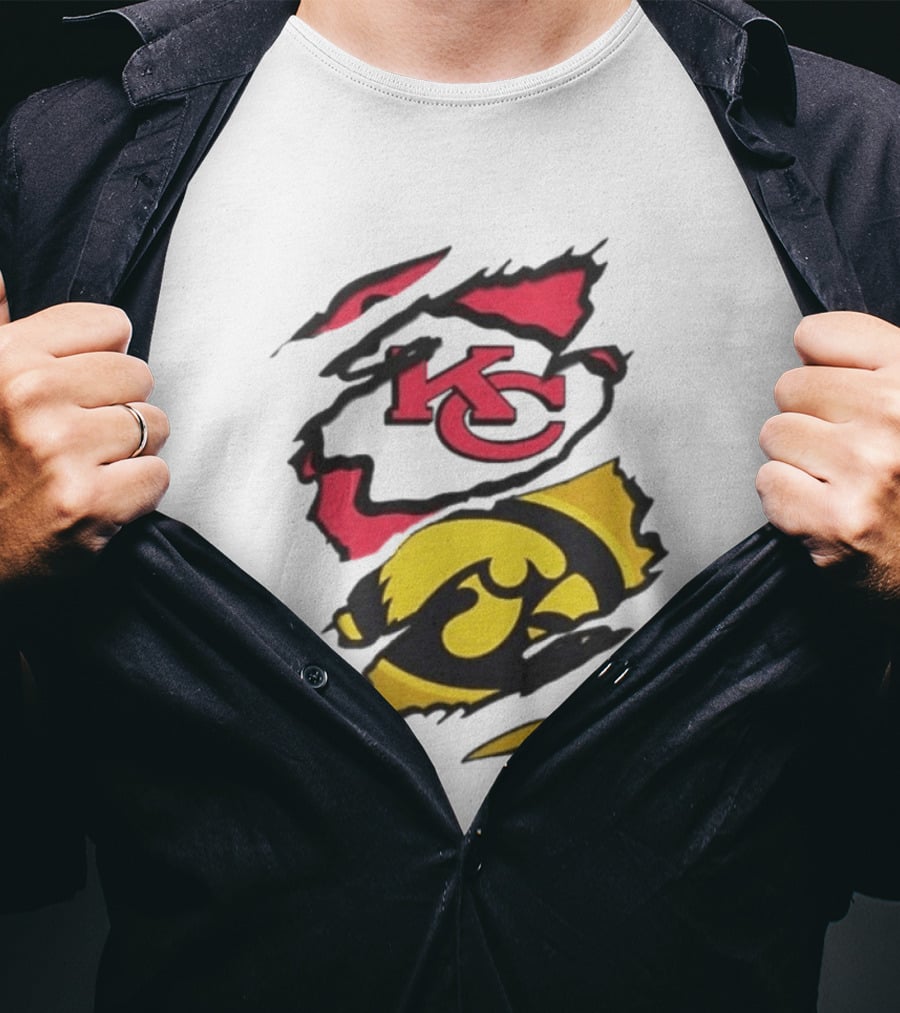 Kansas City Chiefs Iowa Hawkeyes Torn Paper KC Hawkeye Logo Mix T-Shirt