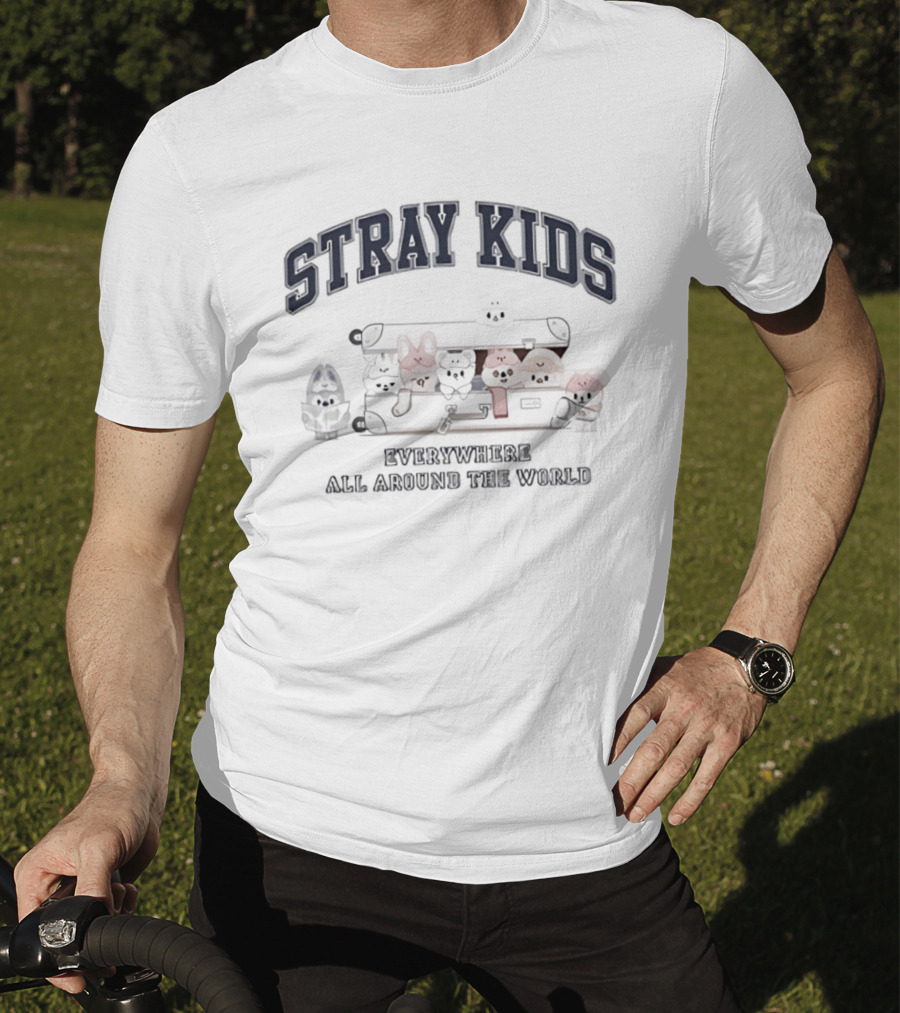 Stray Kids Everywhere All Around The World Colorful Cartoon Characters T-Shirt