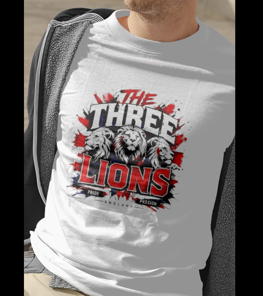 The Three Lions England Pride Red Blue Black Splatter T-Shirt