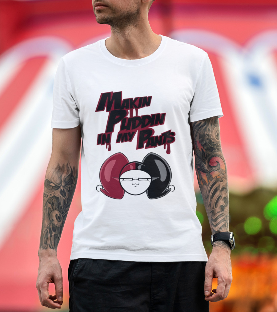 Makin' Puddin' In My Pants Harley Quinn Cartoon Red And Black Pigtails T-Shirt