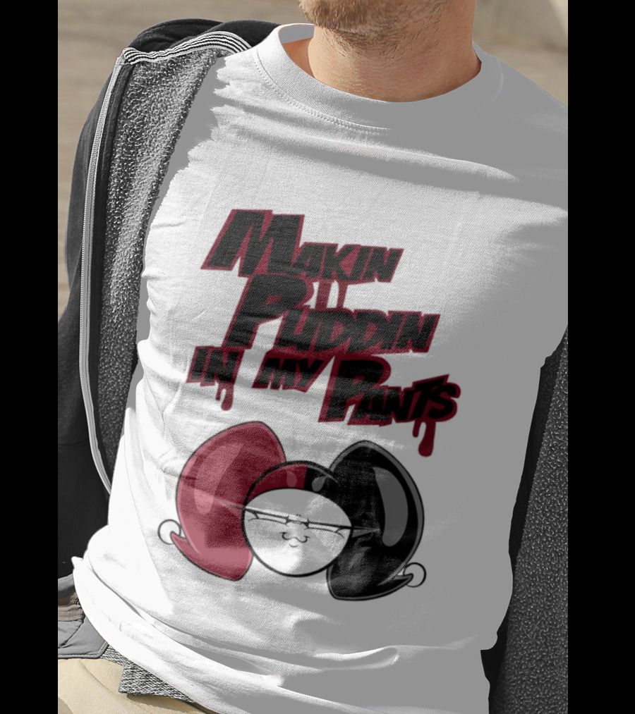 Makin' Puddin' In My Pants Harley Quinn Cartoon Red And Black Pigtails T-Shirt