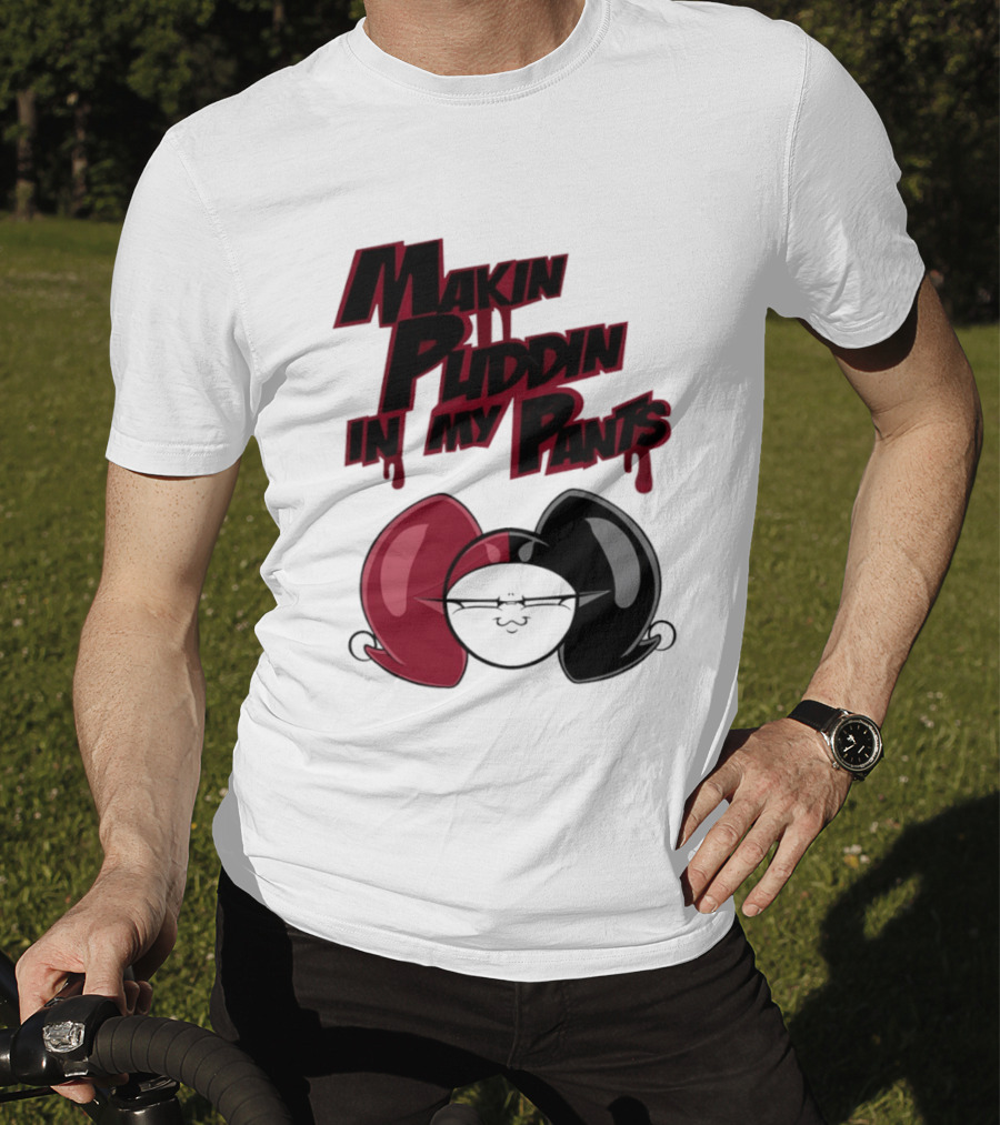 Makin' Puddin' In My Pants Harley Quinn Cartoon Red And Black Pigtails T-Shirt