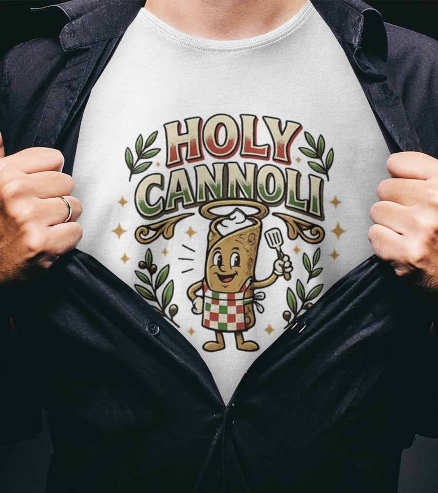 Holy Cannoli Cartoon Cannolo Chef Italian Food Fun T-Shirt