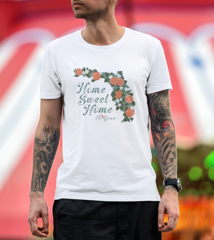 Home Sweet Home Florida Orange Blossom Flo Grown State Map Floral T-Shirt